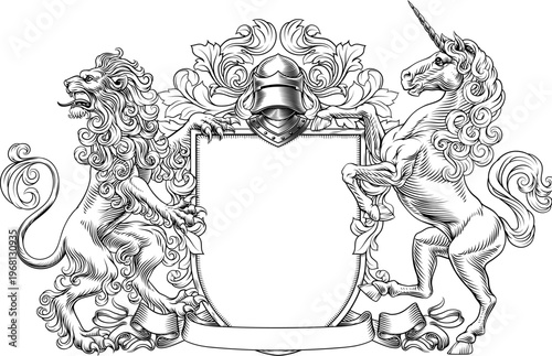 A unicorn and lion coat of ...