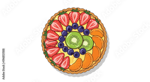 Exquisite illustration of a gourmet fruit tart with a medley of fresh berries and citrus