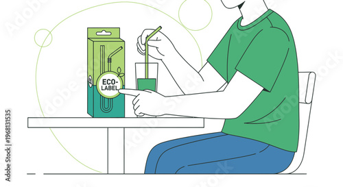 Eco-friendly reusable straws packaging with person holding a drink