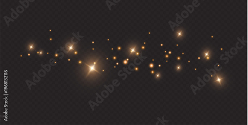 Sparkling golden light particles illuminate a dark background.