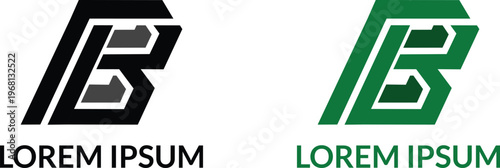 Two stylized black and green letter B monogram logos with placeholder text below, vector illustration concept for branding kits, corporate identity and website design