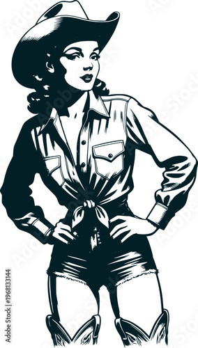 Standing cowgirl pin-up illustration