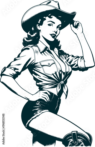 Dynamic cowgirl pin-up illustration