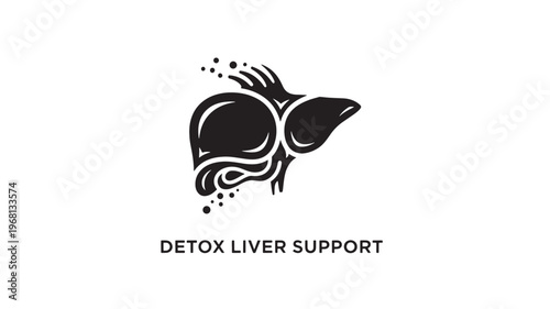 A black and white logo featuring an illustration of a liver with the text 'DETOX LIVER SUPPORT' for health and wellness marketing materials.