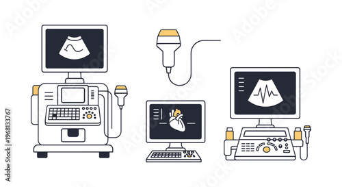 Echocardiography Machine Line minimal colorful shapes illustration