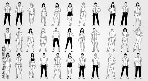 Fashion Designer Figures Vector Male Female Static Motion Poses Croquis Body Illustration Set