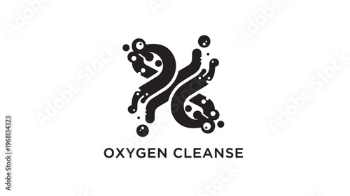 A stylized black logo for Oxygen Cleanse, a brand associated with detox and wellness, featuring abstract swirling shapes on a white background, representing purity and health.