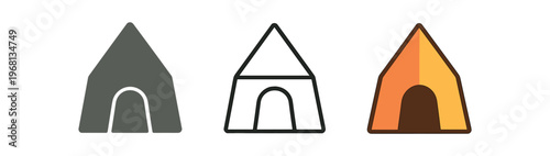 Tent icon set. camping tent, outdoors, shelter, campsite, camping gear, travel, adventure, travel icon, outdoor recreation. line, flat and colored vector icon set.