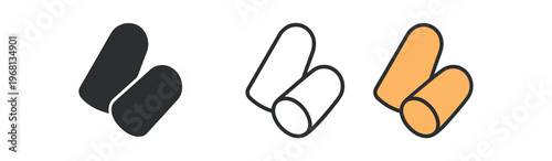 Earplugs icon set. sensory rest, noise reduction, sleep aid, hearing protection, quiet environment. line, flat and colored vector icon set.