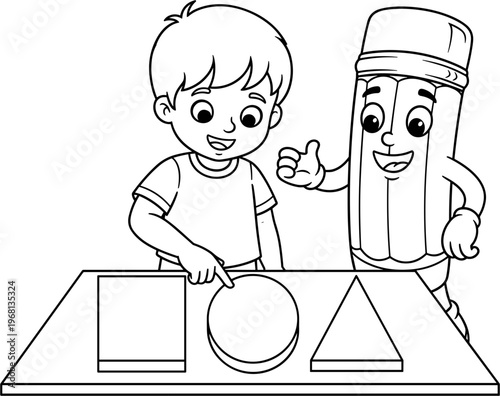 Boy and smiling pencil character craft.