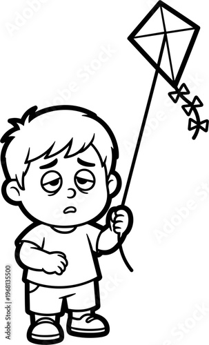 Boy holding a kite string.