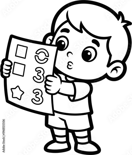 Boy holding a piece of paper.