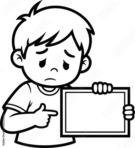 Boy holding blank sign board.