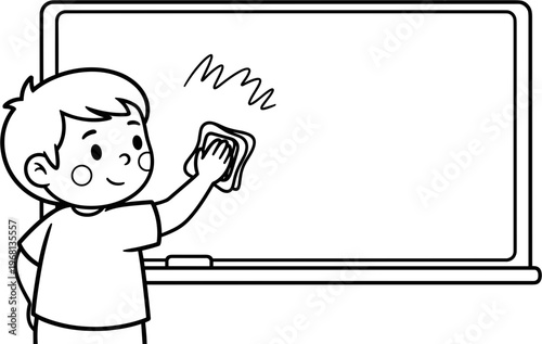 Boy Holding Eraser Near Whiteboard.