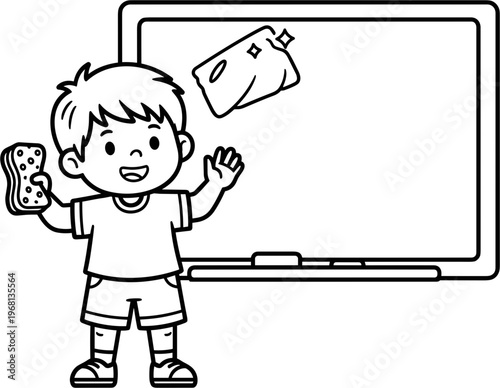 Boy Holding Cookie and Milk.