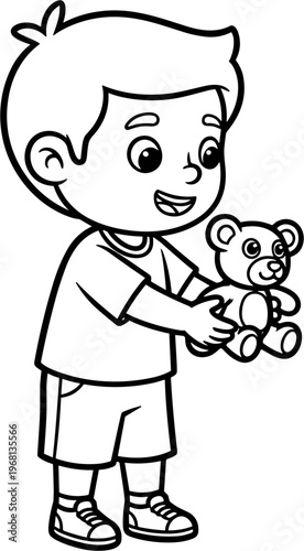 Boy Holding Cuddly Teddy Bear Toy.