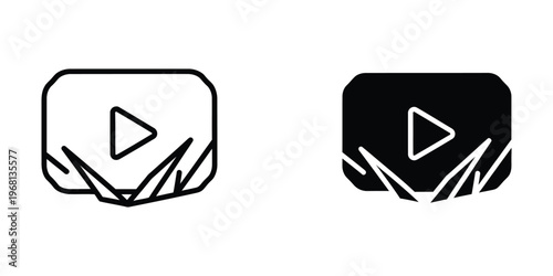 Contrasting play button icons in white and black backgrounds with gradient effects
