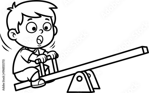 Boy on a seesaw in motion.