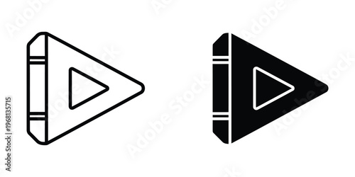 Play and pause buttons with a book-like design on the left side