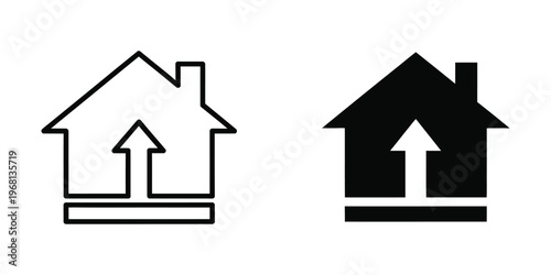 Comparison of house icons with upward arrows in different styles and color contrasts