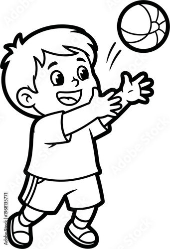 Boy playing with a basketball.