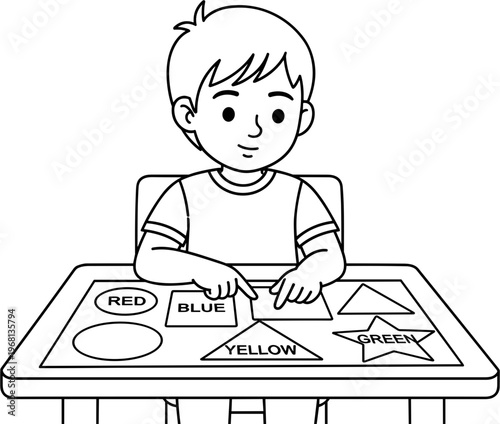 Boy playing with color shapes.