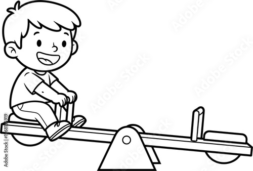 Boy Riding on a Seesaw Toy.