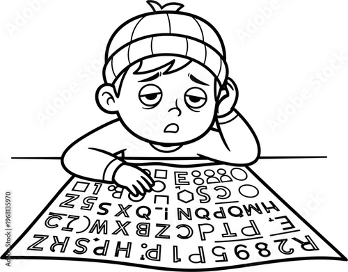 Boy Solving Word Search Puzzle.