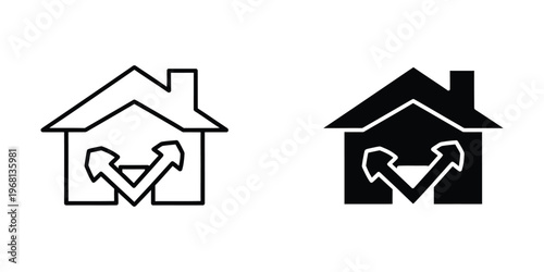 Contrast between a white and black house icon with upward arrows inside