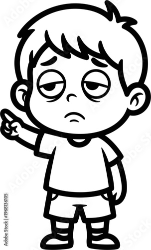 Cartoon boy pointing finger expression.