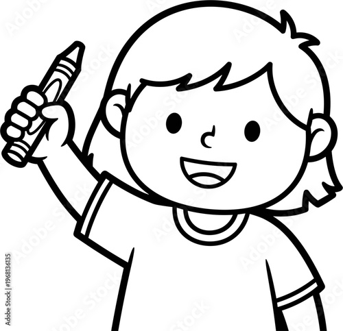 Child Holding Crayon Smiling Happy.