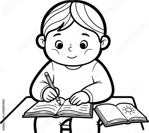 Child writing in a book.