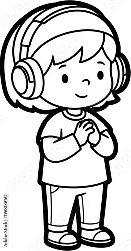 Child Wearing Headphones Smiling Joyfully.
