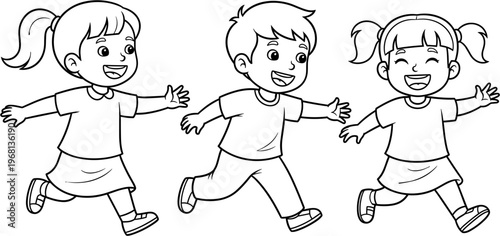 Children Holding Hands in Line.