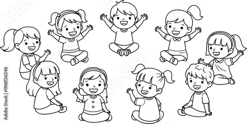 Group of children in yoga poses.