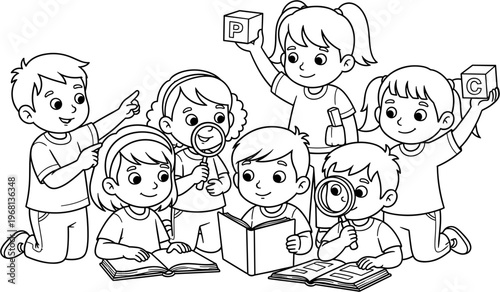 Group of children playing together happily.