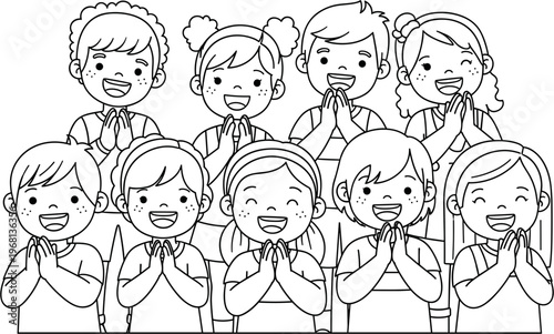 Group of children praying together.