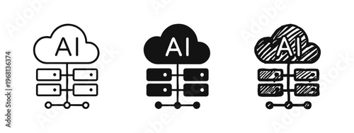 AI Cloud Computing and Data Server Network Icons Set