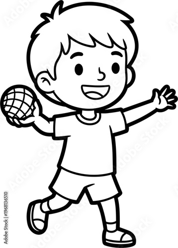 Happy boy playing with volleyball.