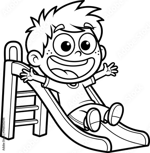 Happy child on a playground slide.