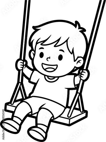 Happy child on a swing set.