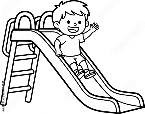 Happy child playing on a slide 1.