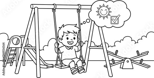 Happy child on swing set outdoors.