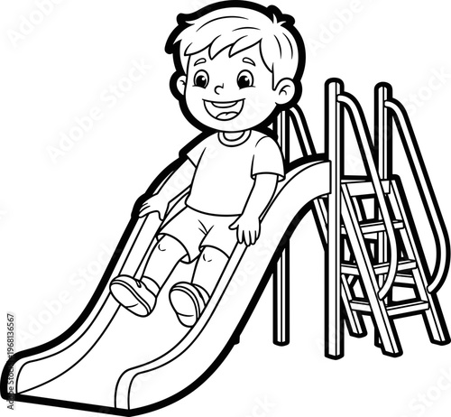 Happy child playing on a slide 2.