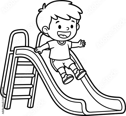 Happy child playing on a slide 3.