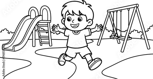 Happy little boy playing outside freely 1.