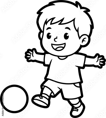 Happy little boy playing with ball.