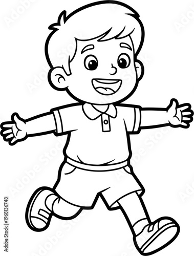 Happy little boy running outside freely.