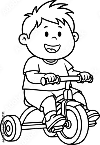 Happy little boy riding tricycle fast 1.