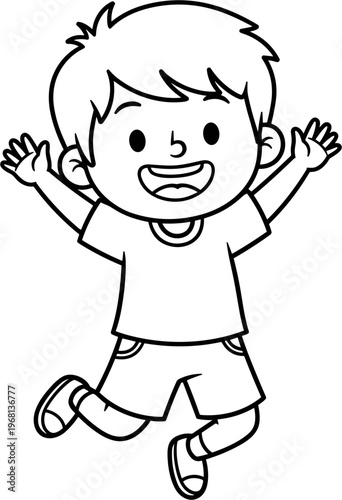 Happy young boy jumping with excitement.